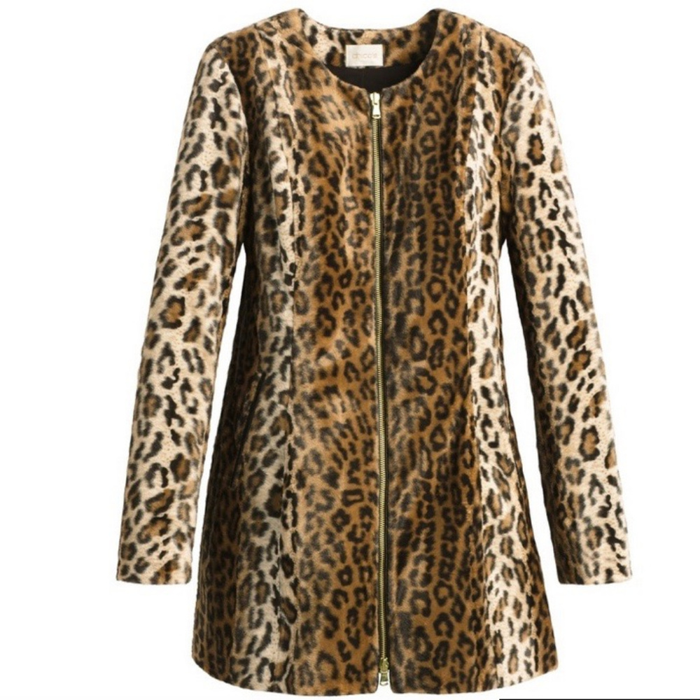 NWOT LEOPARD Faux Fur Zip Front Car Coat Jacket L - Picture 7 of 8